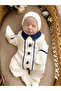 Baby Boy Navy Blue Fabric Button Detailed Newborn Rompers and Hat Set