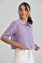 Women's Lilac Cropped Wrinkled Fabric Shirt with Buttoned Pockets - 4