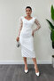 Double Fabric Sleeves 3D Floral Pencil Dress - White