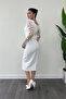 Double Fabric Sleeves 3D Floral Pencil Dress - White - 5