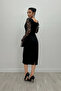 Double Fabric 3D Floral Sleeve Pencil Dress - Black - 5