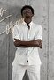 Thin Striped Collar Buttoned Folded Sleeve Cotton Slimfit Summer Linen Shirt - 3
