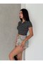 COPY - Square Neck Scuba Fabric Short Sleeve Cropped Blouse - 2