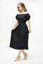 Black Madonna Neckline Patterned Dress - 3