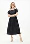 Black Madonna Neckline Patterned Dress - 5