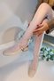 Women's Mary Jane Beige Nude Skin Patent Leather Open Back Square Toe Helmet Short Block Heeled Shoes - 3