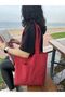 Red Eco-Friendly Cloth Bag, Linen Hand and Shoulder Bag with Pockets, Grocery Shopping Bag - 8