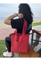 Red Eco-Friendly Cloth Bag, Linen Hand and Shoulder Bag with Pockets, Grocery Shopping Bag