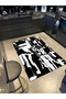 Black and White Illustrated Themed Woven Base Carpet and Washable Carpet Miravip10326 - 3