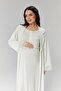 Women's Ecru Jacquard Lace Design Full Length 100% Cotton Maternity Maternity Dressing Gown Nightgown Set - 2