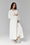 Women's Ecru Jacquard Lace Design Full Length 100% Cotton Maternity Maternity Dressing Gown Nightgown Set - 4