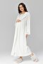 Women's Ecru Jacquard Lace Design Full Length 100% Cotton Maternity Maternity Dressing Gown Nightgown Set