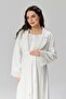 Women's Ecru Jacquard Lace Design Full Length 100% Cotton Maternity Maternity Dressing Gown Nightgown Set - 3