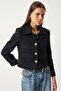 Tweed Crop Blazer Jacket Black Lto0002 - 4