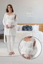 Women's Ecru Pregnant Maternity Short Sleeved Pajama Set with Dressing Gown Set of 3