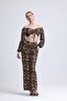 Leopard Front Piping and Gathered Off-Shoulder Loose Cut Sleeve Skirt Set