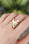 Brass Gold Pearl Jewelled Adjustable Ring