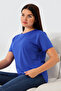Short Sleeve Soft Textured Flowy T-Shirt 21638 Cobalt blue - 3