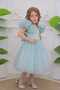Flower-Detail Balloon Sleeve Tulle Skirt Girls' Evening Dress