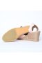 Real Handmade Open Heel Ankle Strap Wedge Heel Pink Linen Straw Espadrille Handmade - 4