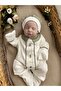 Khaki Hand Embroidered Butterfly Newborn Jumpsuit and Frilly Beanie Hat