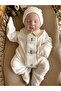 Hand-Embroidered Blue Bird Detailed Milk Coffee Fabric Men's Newborn Romper and Hat