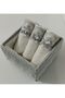 Square Velvet Footed Towel Holder and Cotton Scalloped 30*50 cm 3 Pcs Small Towels