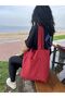Red Eco-Friendly Cloth Bag, Linen Hand and Shoulder Bag with Pockets, Grocery Shopping Bag - 5