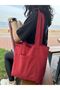 Red Eco-Friendly Cloth Bag, Linen Hand and Shoulder Bag with Pockets, Grocery Shopping Bag - 7
