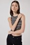 Slim Fit Slim Fit Crew Neck Sleeveless Crop Black Striped Stretch T-Shirt - 3