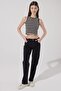 Slim Fit Slim Fit Crew Neck Sleeveless Crop Black Striped Stretch T-Shirt - 6