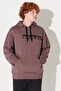 Loose Fit Comfortable Cut Hooded Fleece Inside Back Printed Brown Sweatshirt - 2