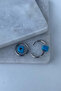 Women's Silver Blue Beaded Steel Hoop Earrings - 4