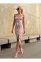 Strap Floral Print Slit Rope Tied Knitted Dress