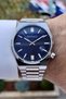 Men's Calendar Wristwatch with Navy Blue Cord and Metallic Color