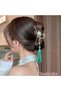 Women's Green Tasseled Pendant Lamp Pearl Model Metal Latch Buckle Gold - Large Latch Hair Clip - 3