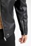 Slim Fit Stand Collar Faux Leather Coat Z3248Az23Sp - 6