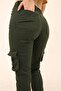 Dark Green Jogger Relaxed Fit Elastic Hem Cargo-Pocket Gabardine Women's Pants - 6