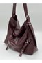 Women's Burgundy Medium Voyo Boyfriend Slouchy Belted Wrinkled Patent Leather Shoulder Bag