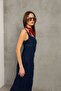 Blue Back Zip Slit Wide Strap Jean Denim Maxi Women's Dress @Berlin - 3