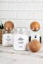 3-Piece Wooden Ball Lid English Label Tea Candy Salt Storage Container Jar 800 ML - 2