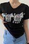 Black V-Neck Sequined Large Size Cotton T-Shirt - 4