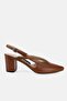 Women's Tan Genuine Leather 34-35-41-42 Number Back Open Shoes with Heels - 2