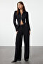 Siyah Wide Leg/Geniş Paça Yüksek Bel Dokuma Kumaş Pantolon TWOSS23PL00314