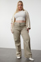 Beige High Waist Wide Leg Plus Size Jeans Tbbss24Cj00053