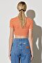 Regular Fit Regular Cut Low-Cut Collar Women's Orange Striped Crop Blouse T-Shirt - 8