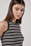 Slim Fit Slim Fit Crew Neck Sleeveless Crop Black Striped Stretch T-Shirt - 4