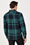 Relaxed Fit Wide Cut 100% Cotton Green Plaid Long Sleeve Shirt - 5