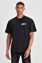 Loose Fit Relaxed Cut Crew Neck 100% Cotton Black T-Shirt - 2