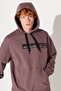Loose Fit Comfortable Cut Hooded Fleece Inside Back Printed Brown Sweatshirt - 3